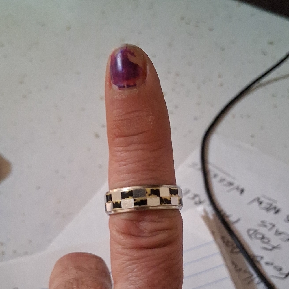 Checkered Silver And Black Ring - image 1